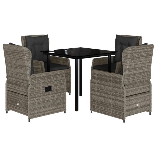 vidaXL 5 Piece Garden Dining Set with Cushions Grey Poly Rattan