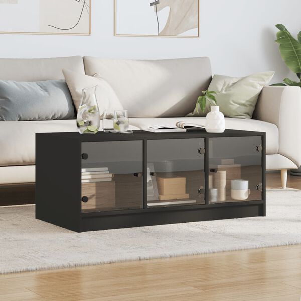 vidaXL Coffee Table with Glass Doors Black 102x50x42 cm