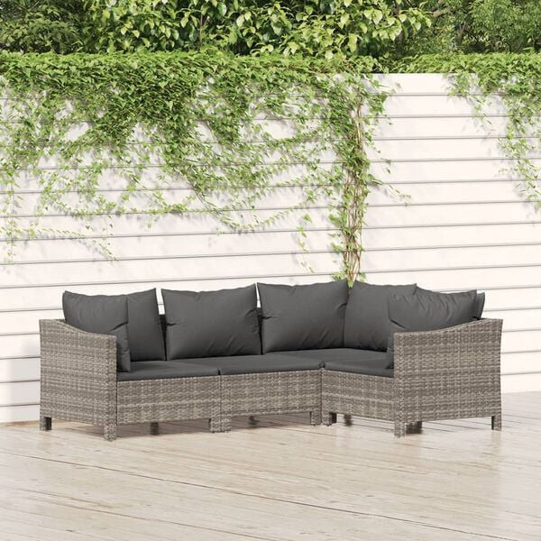 vidaXL 4 Piece Garden Lounge Set with Cushions Grey Poly Rattan