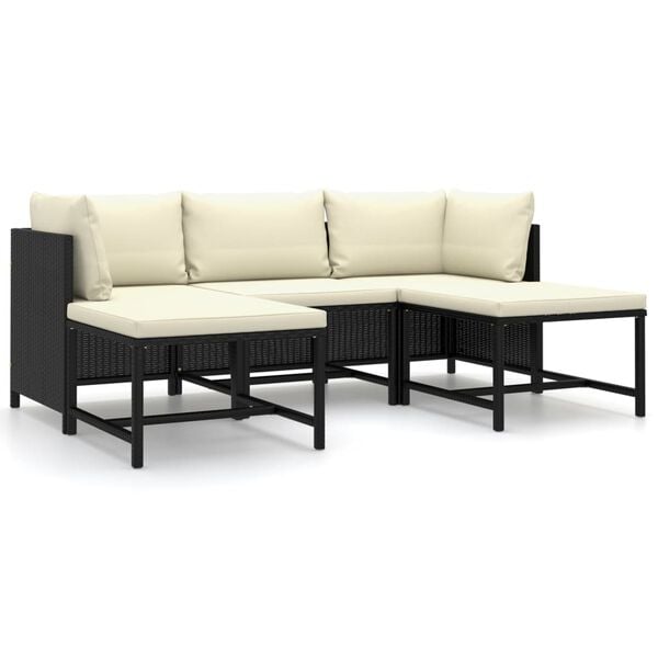 vidaXL 5 Piece Garden Lounge Set with Cushions Poly Rattan Black