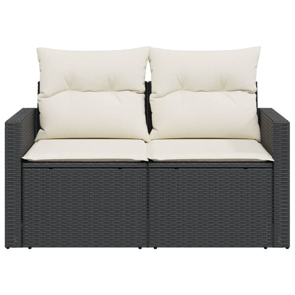 vidaXL Garden Sofa with Cushions 2-Seater Black Poly Rattan