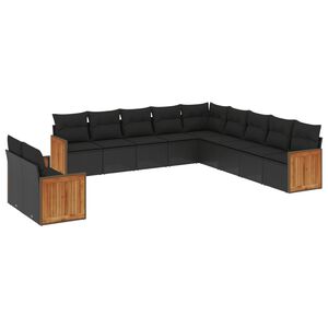 vidaXL 11 Piece Garden Sofa Set with Cushions Black Poly Rattan
