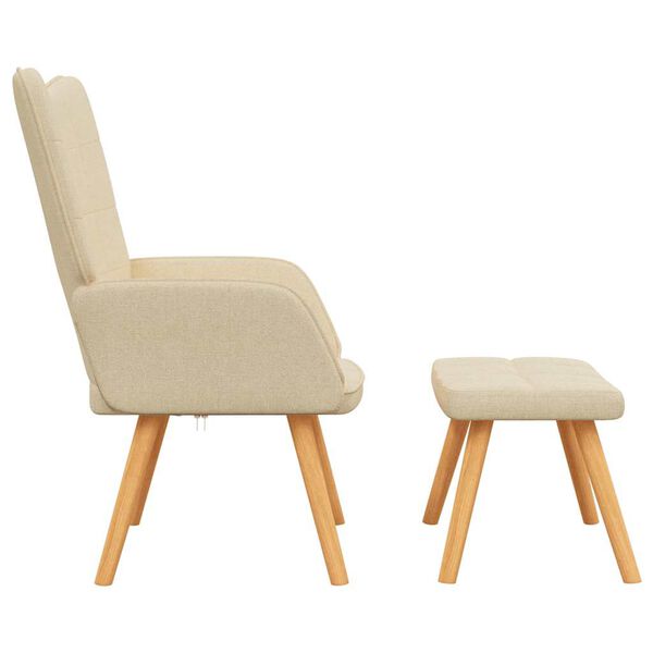 vidaXL Relaxing Chair with a Stool Cream Fabric