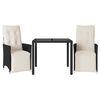 vidaXL 3 Piece Bistro Set with Cushions Black Poly Rattan