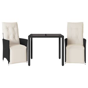 vidaXL 3 Piece Bistro Set with Cushions Black Poly Rattan