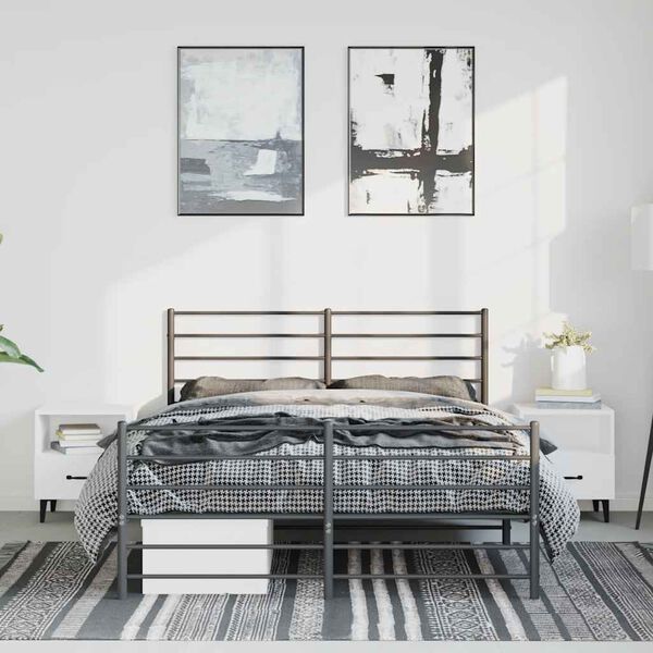 vidaXL Metal Bed Frame without Mattress with Footboard Black 135x190cm