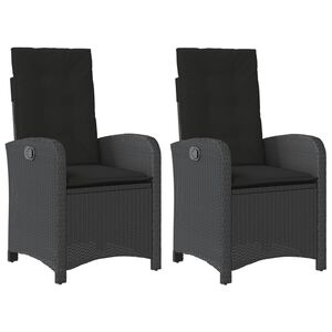 vidaXL Reclining Garden Chairs 2 pcs with Cushions Black Poly Rattan