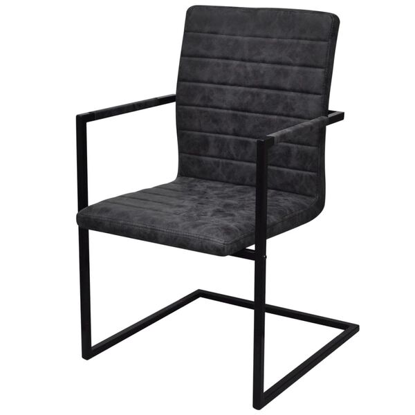 vidaXL Cantilever Dining Chairs 6 pcs Black Faux Leather