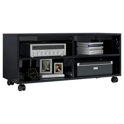 vidaXL TV Cabinet with Castors High Gloss Black 90x35x35 cm Engineered Wood