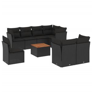 vidaXL 9 Piece Garden Sofa Set with Cushions Black Poly Rattan