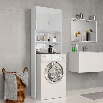 vidaXL Washing Machine Cabinet High Gloss White 64x25.5x190 cm