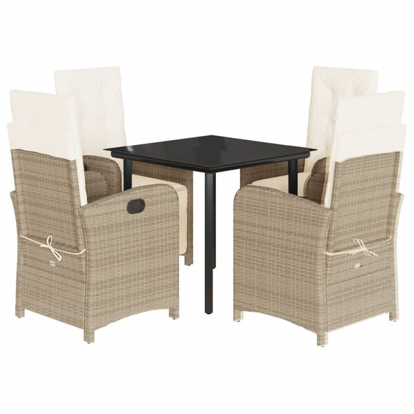vidaXL 5 Piece Garden Dining Set with Cushions Beige Poly Rattan
