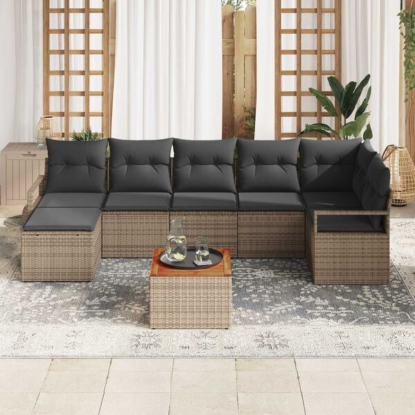 vidaXL Garden Sofa Set with Storage 8 pcs Grey Poly Rattan