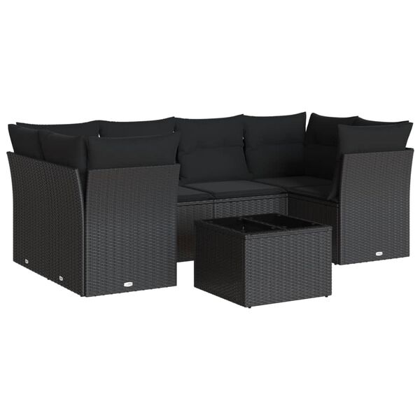 vidaXL 7 Piece Garden Sofa Set with Cushions Black Poly Rattan