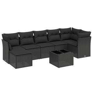 vidaXL 7 Piece Garden Sofa Set with Cushions Black Poly Rattan