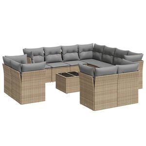 vidaXL 12 Piece Garden Sofa Set with Cushions Beige Poly Rattan