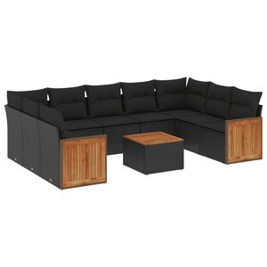 vidaXL 10 Piece Garden Sofa Set with Cushions Black Poly Rattan