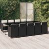 vidaXL 11 Piece Garden Dining Set with Cushions Poly Rattan Black