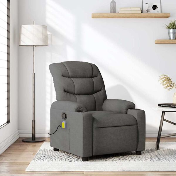 vidaXL Massage Recliner Chair Dark Grey Fabric