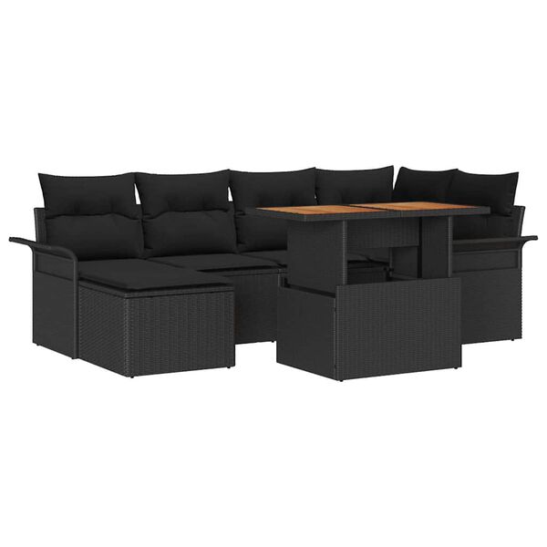 vidaXL Garden Sofa Set with Storage 7 pcs Black Poly rattan