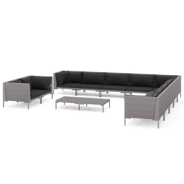 vidaXL 12 Piece Garden Lounge Set with Cushions Poly Rattan Dark Grey