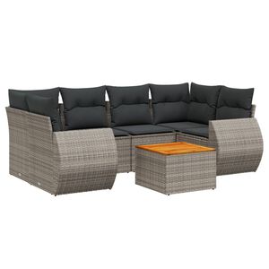 vidaXL 7 Piece Garden Sofa Set with Cushions Grey Poly Rattan