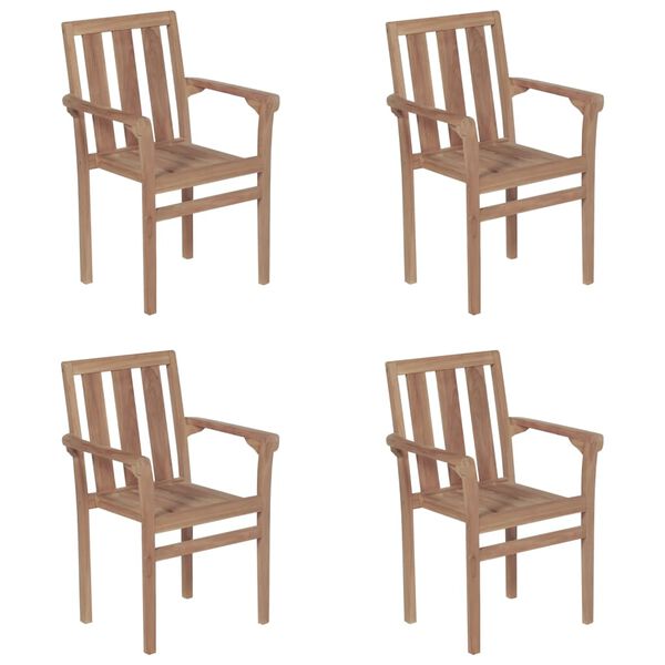 vidaXL Stackable Garden Chairs with Cushions 4 pcs Solid Teak Wood