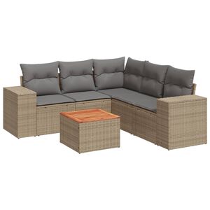 vidaXL 6 Piece Garden Sofa Set with Cushions Beige Poly Rattan