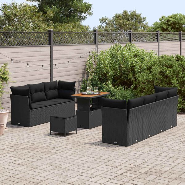 vidaXL Garden Sofa Set with Cushion with Storage Manual 10 pcs Black