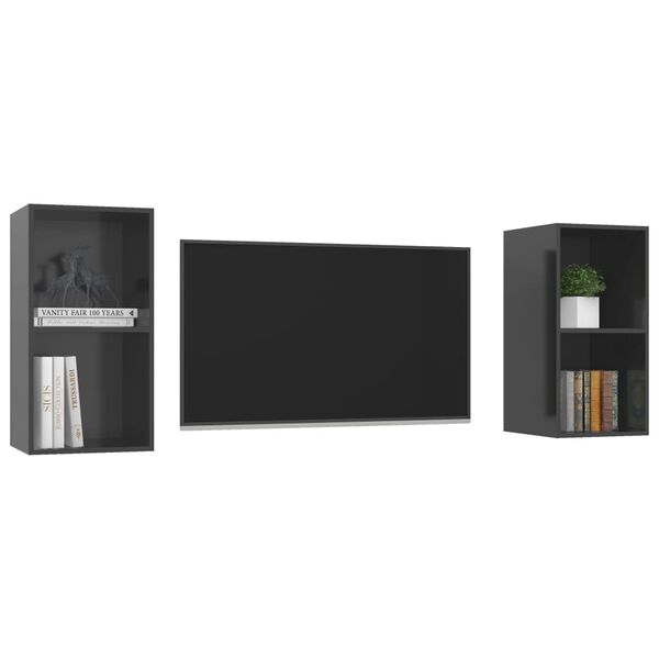 vidaXL Wall-mounted TV Cabinets 2 pcs High Gloss Grey Engineered Wood