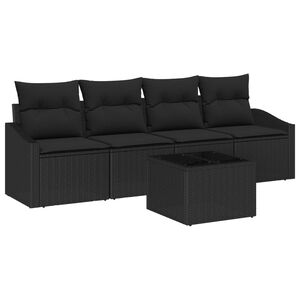 vidaXL Sofa Set with Cushion Manual 5 pcs Black Poly Rattan