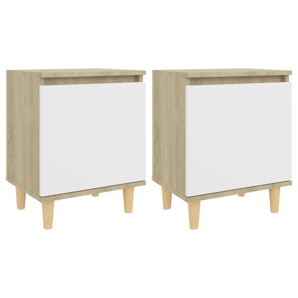 vidaXL Bed Cabinets Solid Wood Legs 2pcs Sonoma Oak&White 40x30x50cm