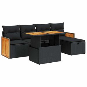 vidaXL 6 Piece Garden Sofa Set with Cushions Black Poly Rattan