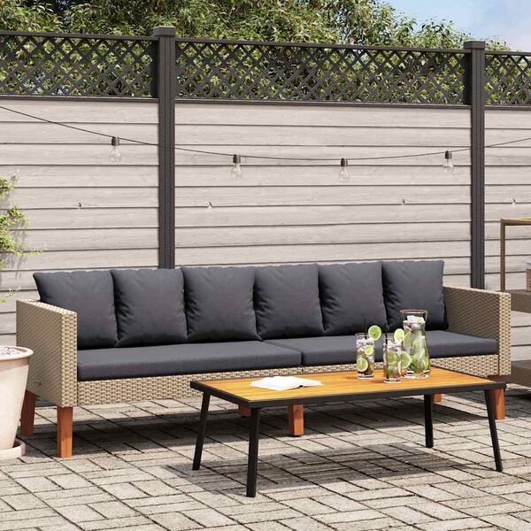 vidaXL 3-Seater Garden Sofa with Cushions Poly Rattan Beige