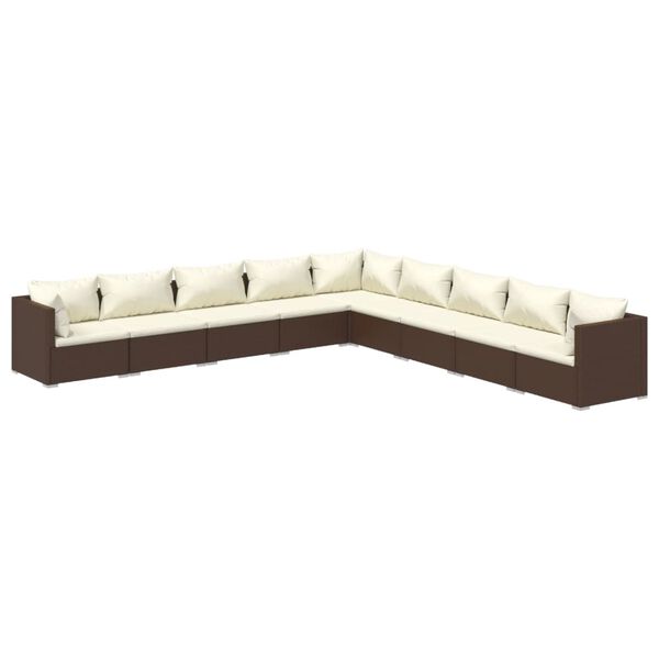 vidaXL 9 Piece Garden Lounge Set with Cushions Poly Rattan Brown