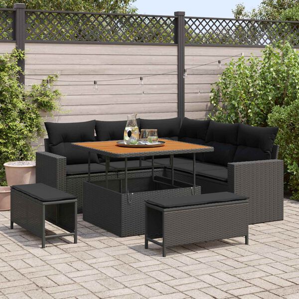 vidaXL Garden Sofa Set Height-Adjustable 8 pcs Black Poly Rattan