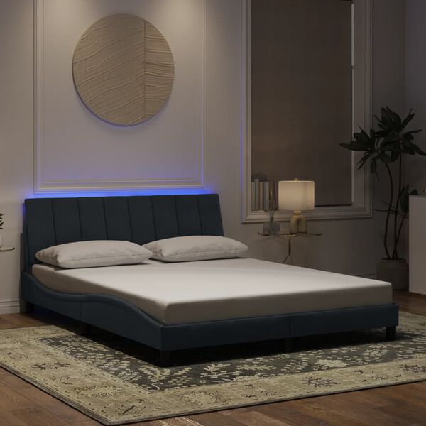 vidaXL Bed Frame with LED without Mattress "Hanko" Dark Grey 152x203 cm Queen Velvet