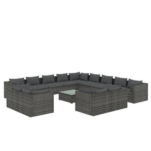 vidaXL 14 Piece Garden Lounge Set with Cushions Grey Poly Rattan