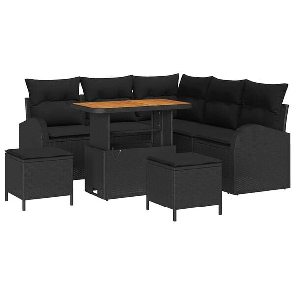 vidaXL Garden Sofa Set with Cushion 8 pcs Black Poly rattan