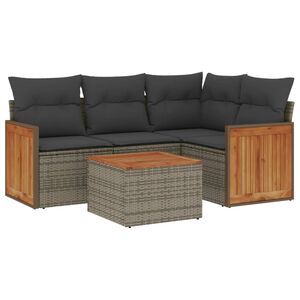 vidaXL 5 Piece Garden Sofa Set with Cushions Grey Poly Rattan