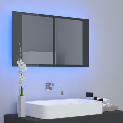 vidaXL LED Bathroom Mirror Cabinet High Gloss Grey 80x12x45 cm Acrylic
