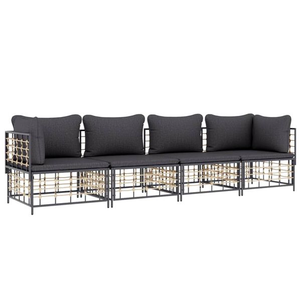 vidaXL 4 Piece Garden Lounge Set with Cushions Anthracite Poly Rattan