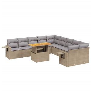 vidaXL 11 Piece Garden Sofa Set with Cushions Beige Poly Rattan