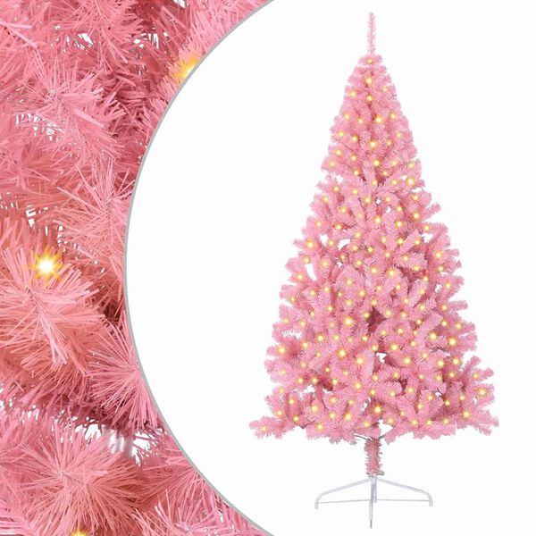vidaXL Artificial Pre-lit Christmas Tree with 300 LEDs Pink 210 cm PVC