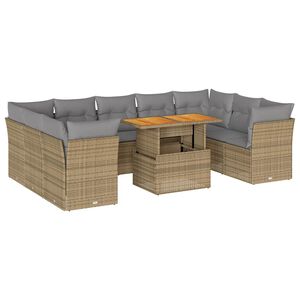 vidaXL 10 Piece Garden Sofa Set with Cushions Beige Poly Rattan