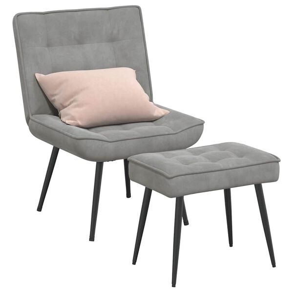 vidaXL Relaxing Chair with Stool Light Grey Velvet