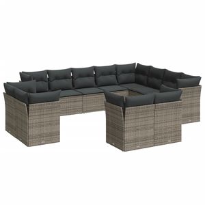 vidaXL 12 Piece Garden Sofa Set with Cushions Grey Poly Rattan
