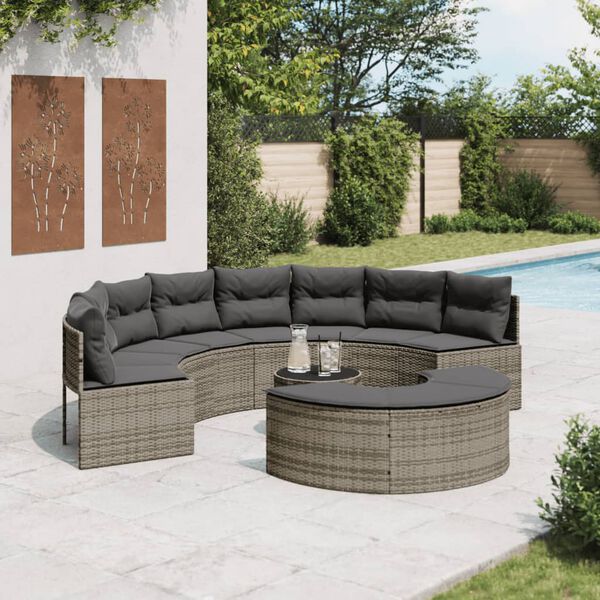 vidaXL 3 Piece Garden Sofa Set Half-Round Grey Poly Rattan