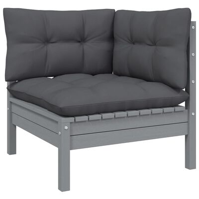 vidaXL Garden Corner Sofa with Anthracite Cushions Grey Solid Pinewood
