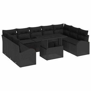 vidaXL Garden Sofa Set 10 pcs Black Poly Rattan